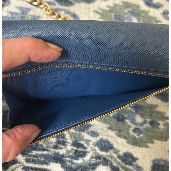 Authentic PRADA Saffiano Leather Metal Frame Continental Wallet in Blue w/COA - Picture 13 of 16